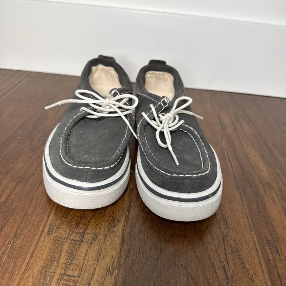 Vans Surf Siders Shoes Mens 6.5 Gray Sneakers Boat Lace Up Womens 8 Suede Casual